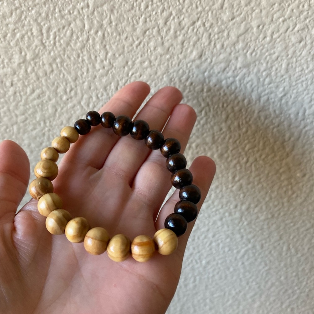 Handmade Two-Tone Wooden Bead Bracelet